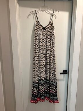 Spaghetti Strap Maxi Dress in Cream and Black with Color-Block Hem